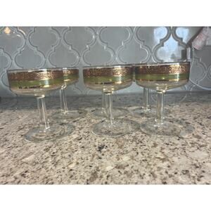 Set Of 6 MCM Vintage Starlyte Coupe Champagne Glasses 1960's 22k trim